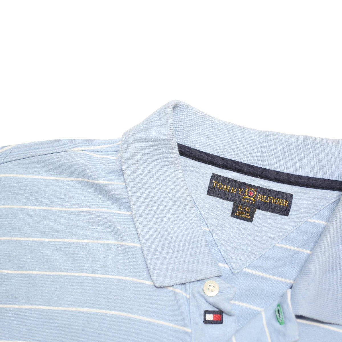 TOMMY HILFIGER Mens Blue & White Striped Short Sleeve Polo Shirt XL Cotton Blend