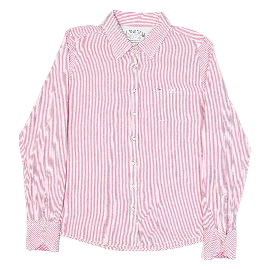HILFIGER DENIM Womens Pink & White Striped Shirt XL Button Down Cotton Blend