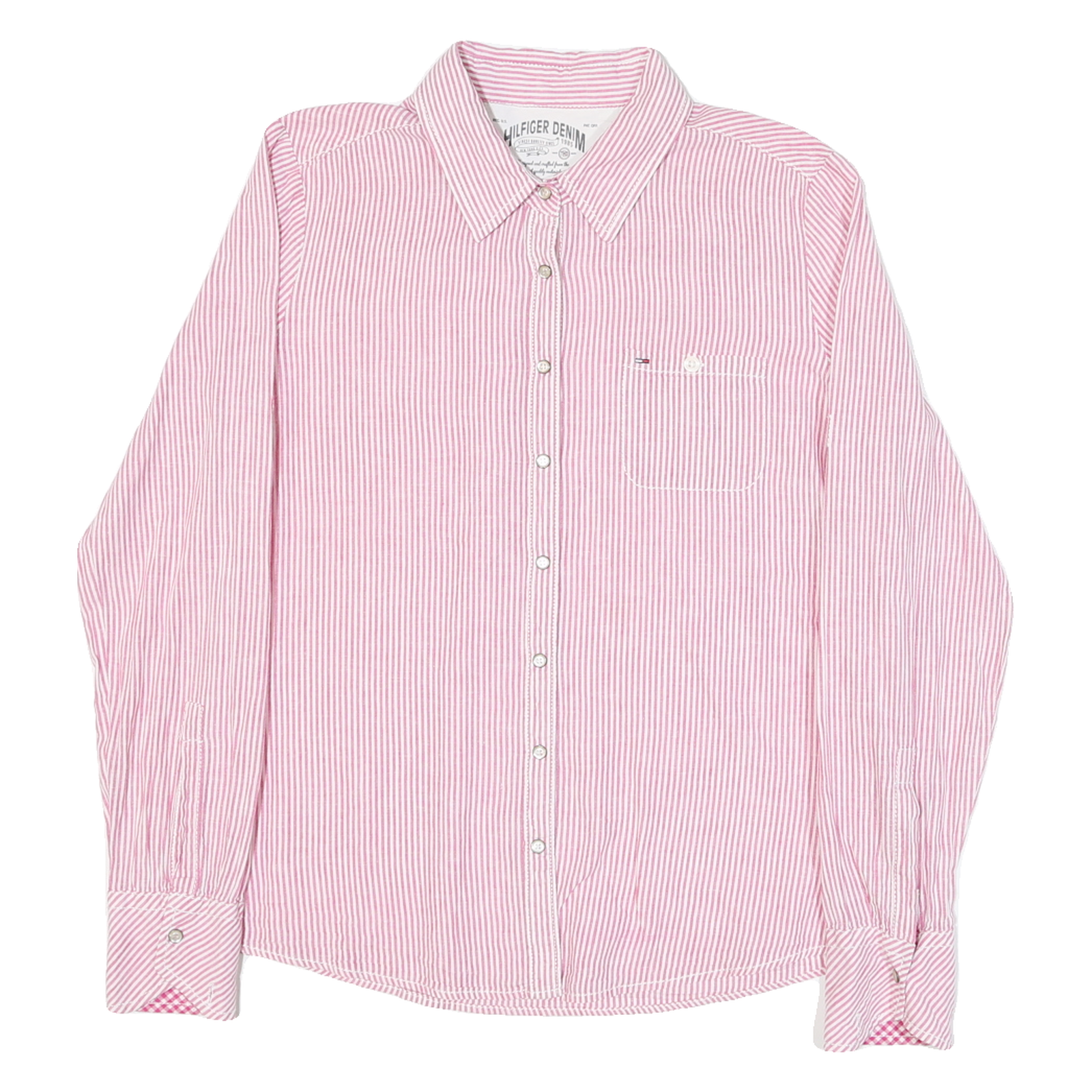 HILFIGER DENIM Womens Pink & White Striped Shirt XL Button Down Cotton Blend