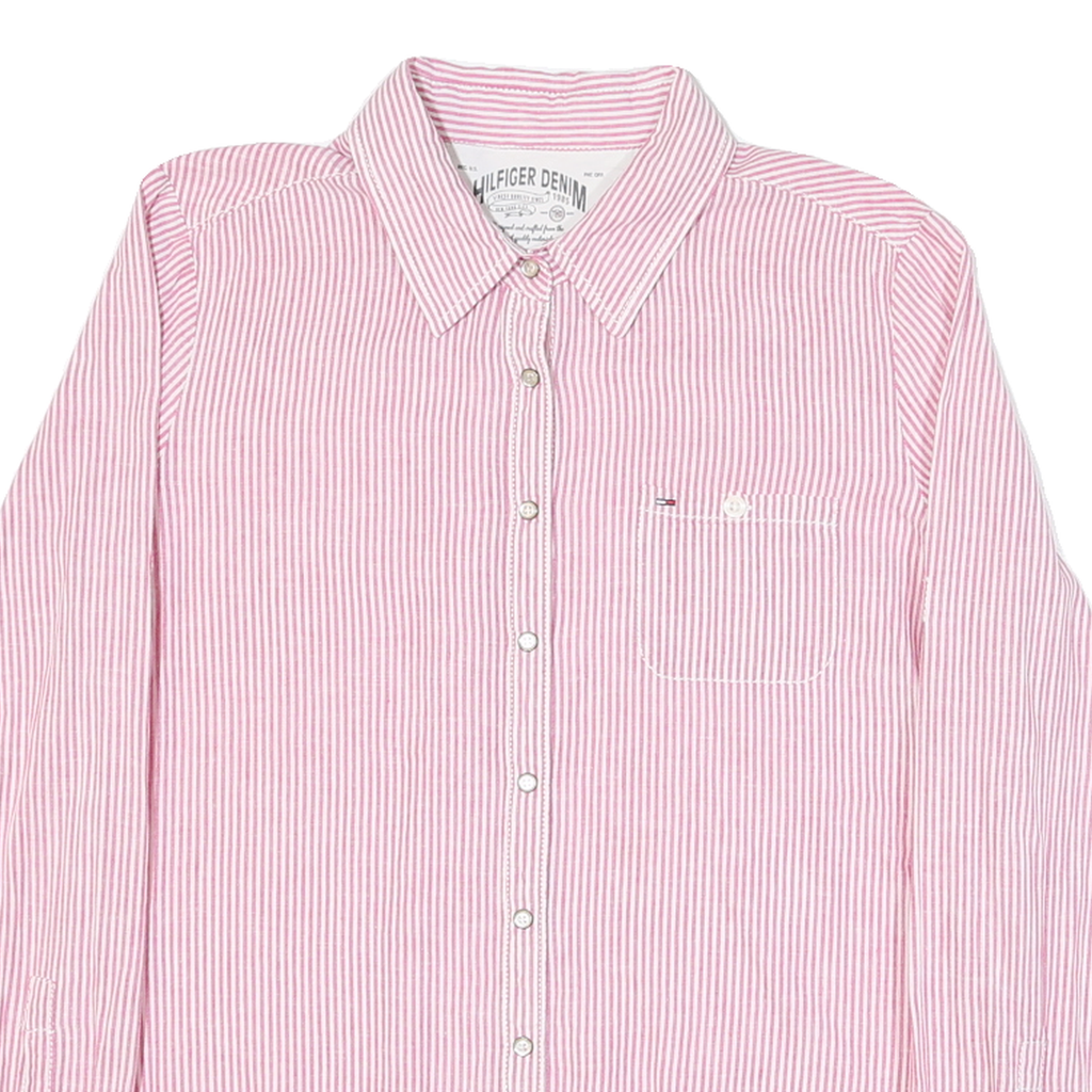 HILFIGER DENIM Womens Pink & White Striped Shirt XL Button Down Cotton Blend