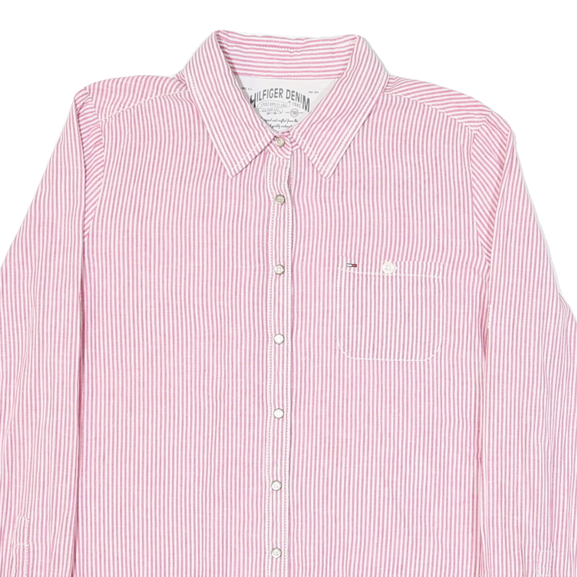 HILFIGER DENIM Womens Pink & White Striped Shirt XL Button Down Cotton Blend