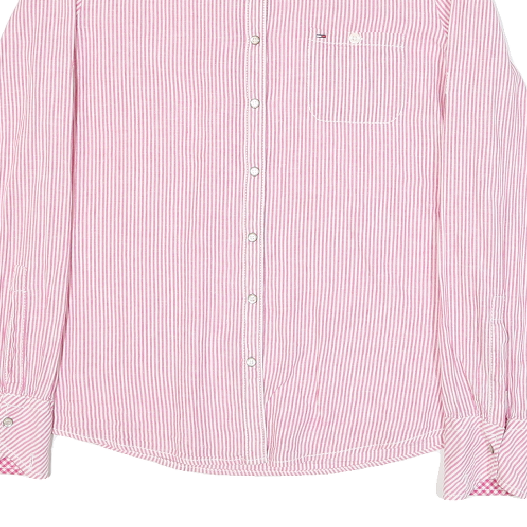 HILFIGER DENIM Womens Pink & White Striped Shirt XL Button Down Cotton Blend