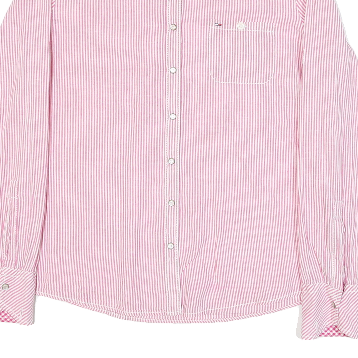 HILFIGER DENIM Womens Pink & White Striped Shirt XL Button Down Cotton Blend