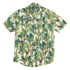 AISOKULA Mens Green & Brown Tropical Palm Print Slim Fit M Cotton Blend Shirt