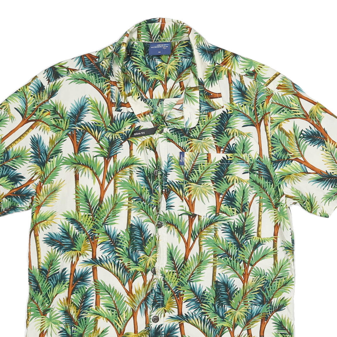 AISOKULA Mens Green & Brown Tropical Palm Print Slim Fit M Cotton Blend Shirt
