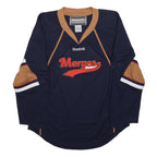 REEBOK Mens Navy & Brown Morges Graphic T-Shirt S Long Sleeve V-Neck Sportswear