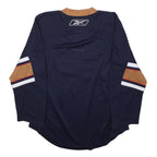 REEBOK Mens Navy & Brown Morges Graphic T-Shirt S Long Sleeve V-Neck Sportswear