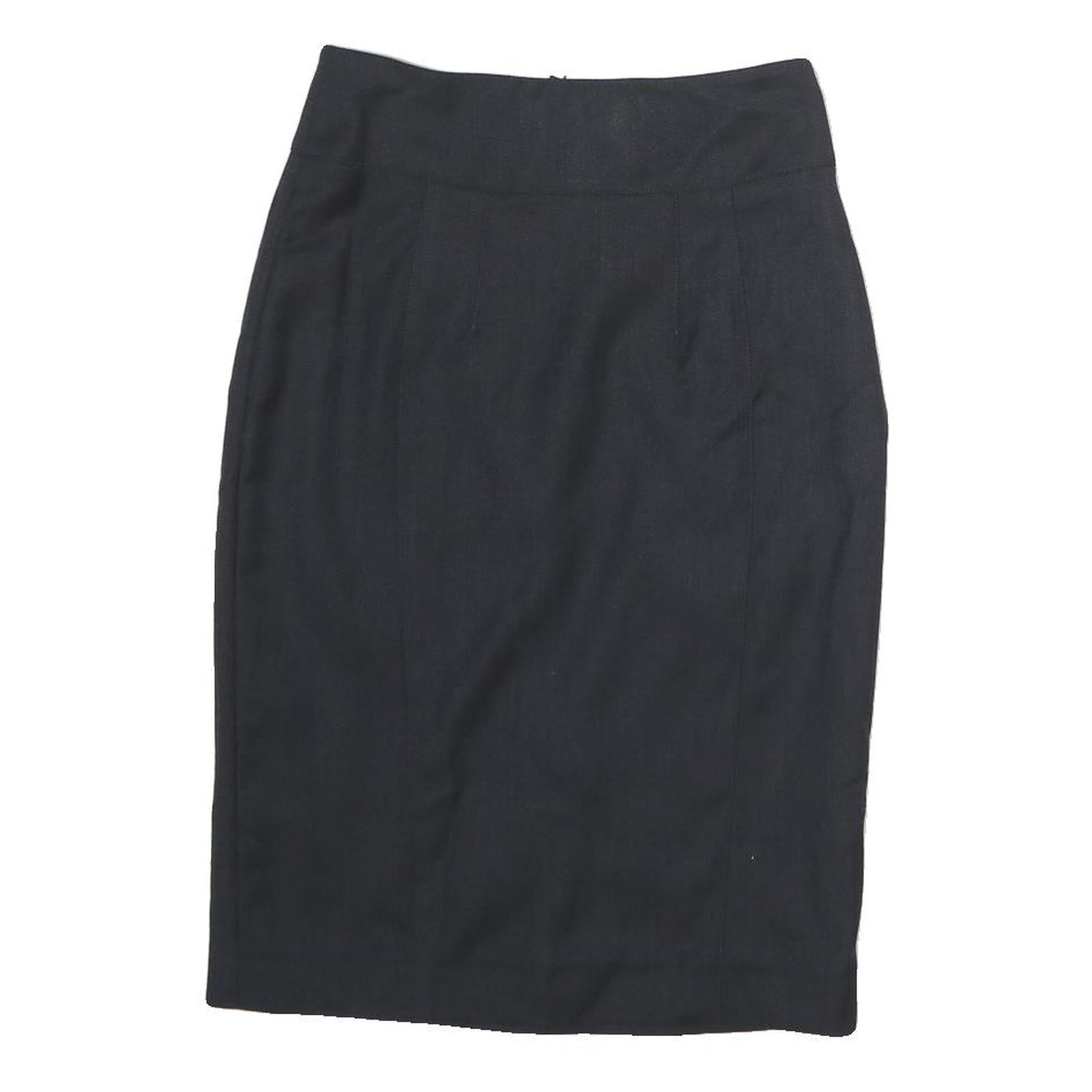 BURBERRY Womens Black Pencil Knee Length Cotton Skirt UK 4 Classic Elegant Zip