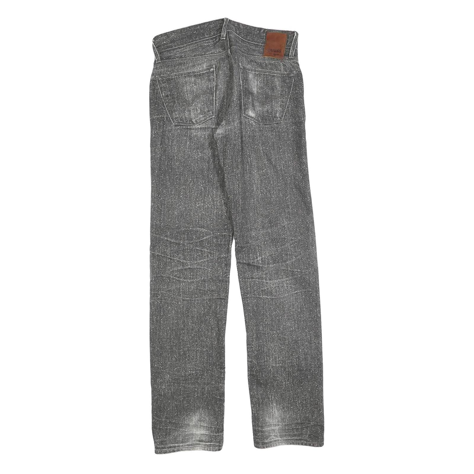 GUESS Mens Slim Jeans Black Denim Stone Wash W29 L34 Premium Cotton Blend Zip