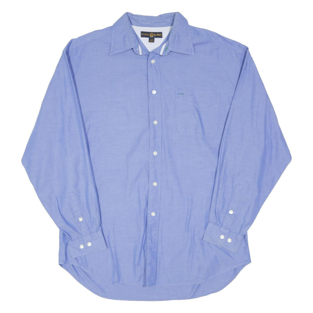 TOMMY HILFIGER Mens Blue Cotton Blend Shirt L Classic Button Long Sleeve