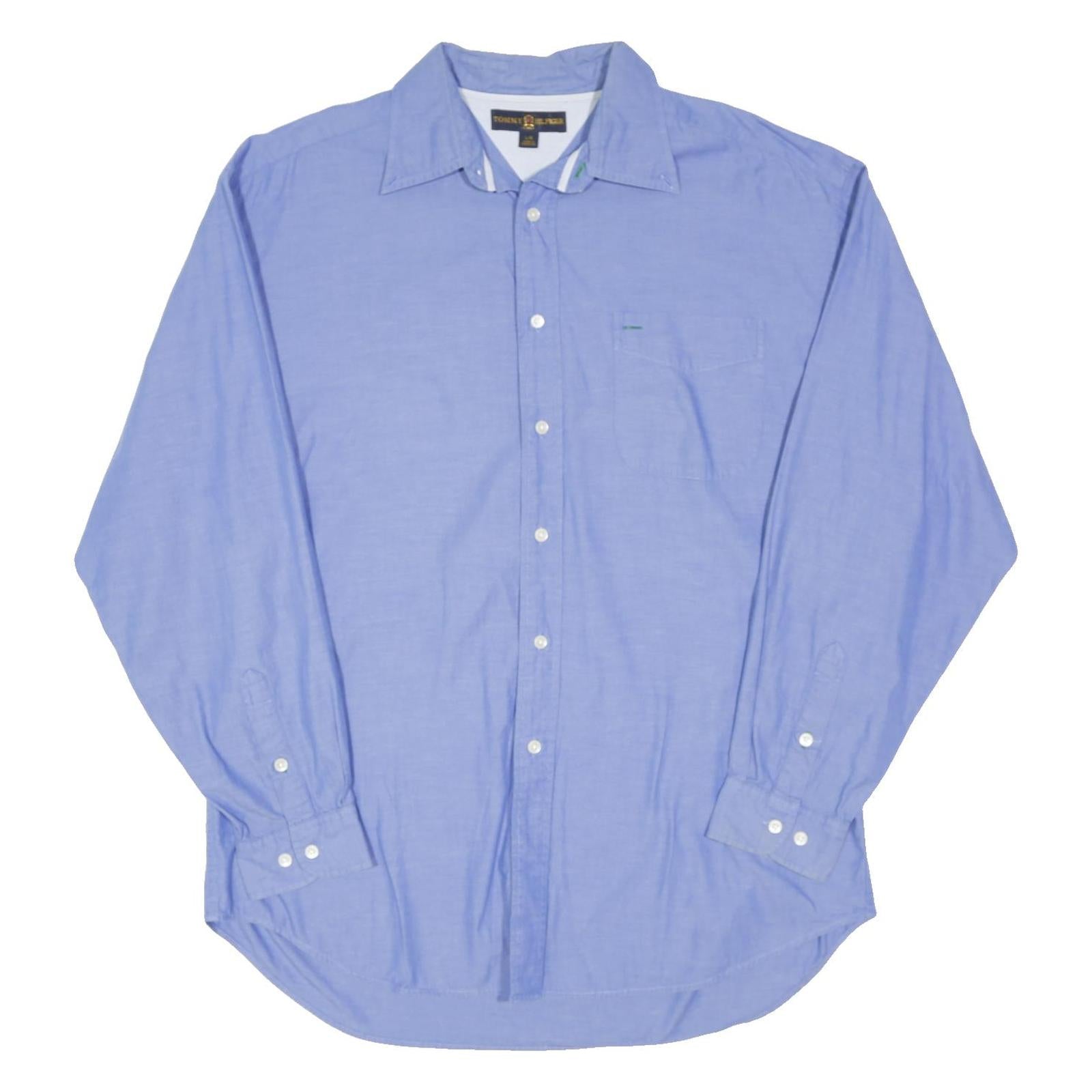 TOMMY HILFIGER Mens Blue Cotton Blend Shirt L Classic Button Long Sleeve