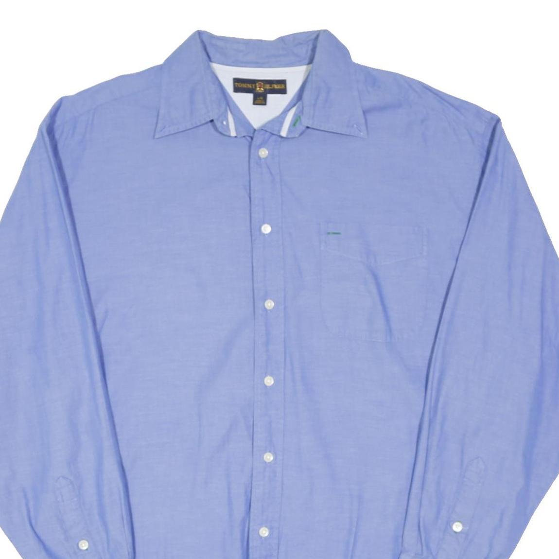 TOMMY HILFIGER Mens Blue Cotton Blend Shirt L Classic Button Long Sleeve