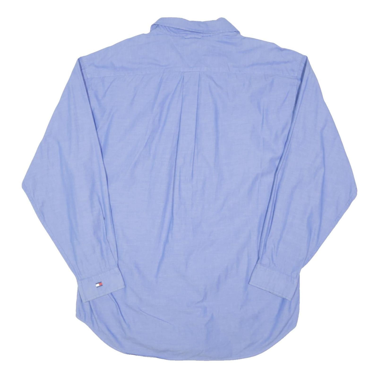 TOMMY HILFIGER Mens Blue Cotton Blend Shirt L Classic Button Long Sleeve