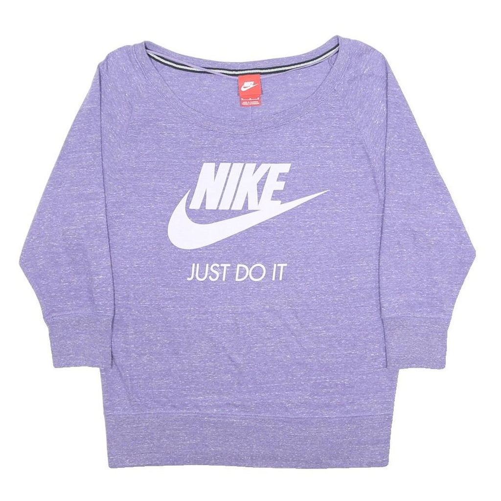 NIKE Womens Purple Crew Neck M Cotton Blend Jumper Sweatshirt Just Do It Logo
