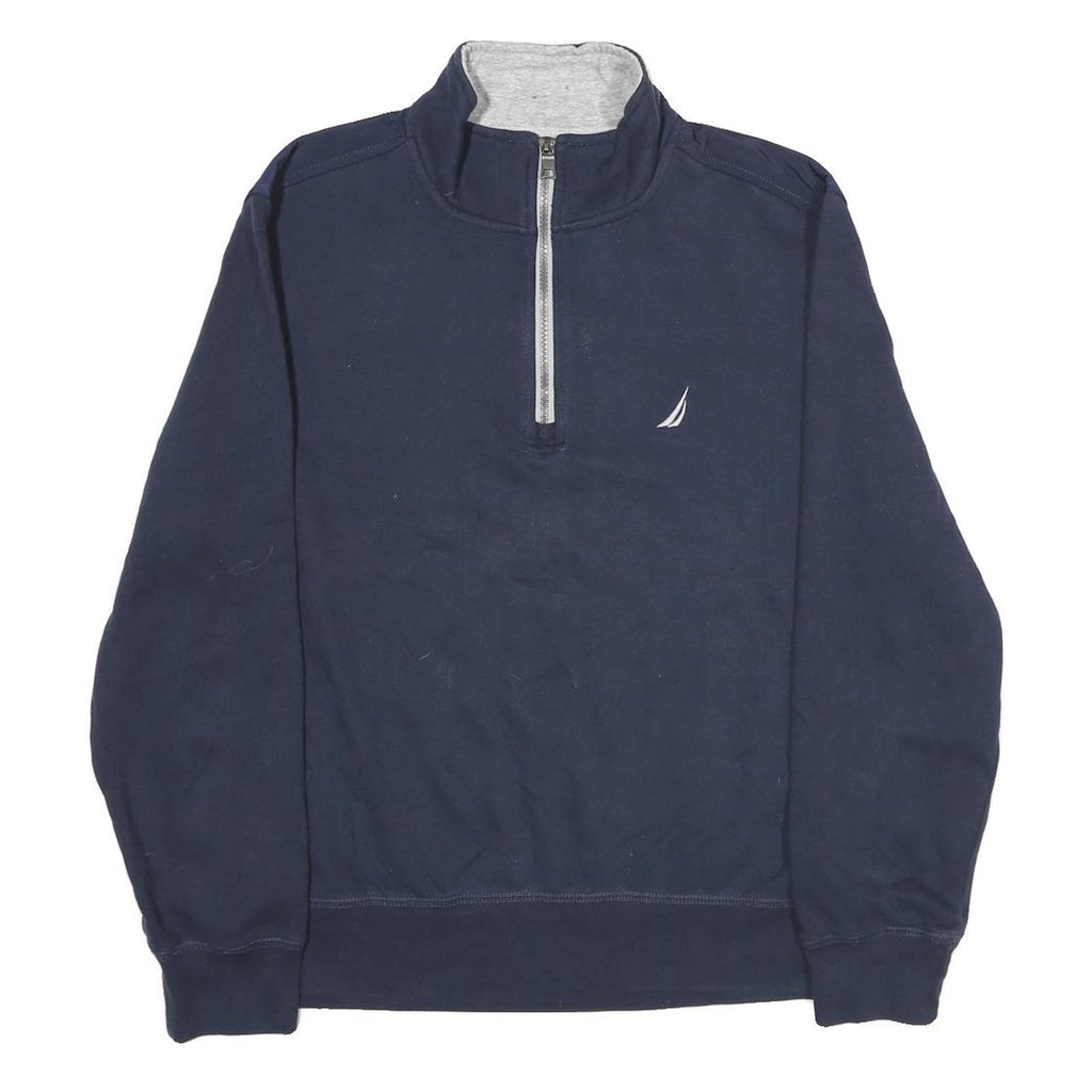 NAUTICA Mens Navy 1/4 Zip Sweatshirt M Cotton Blend Pullover Casual