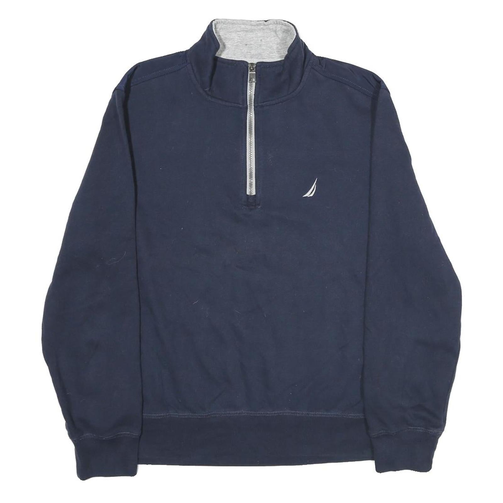 NAUTICA Mens Navy 1/4 Zip Sweatshirt M Cotton Blend Pullover Casual