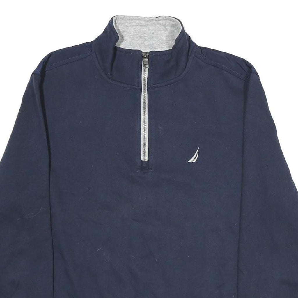 NAUTICA Mens Navy 1/4 Zip Sweatshirt M Cotton Blend Pullover Casual