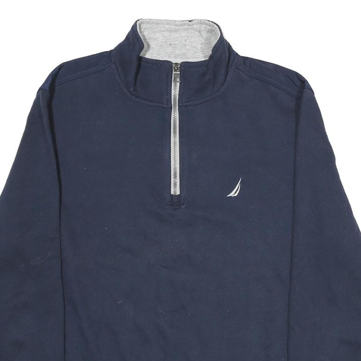 NAUTICA Mens Navy 1/4 Zip Sweatshirt M Cotton Blend Pullover Casual