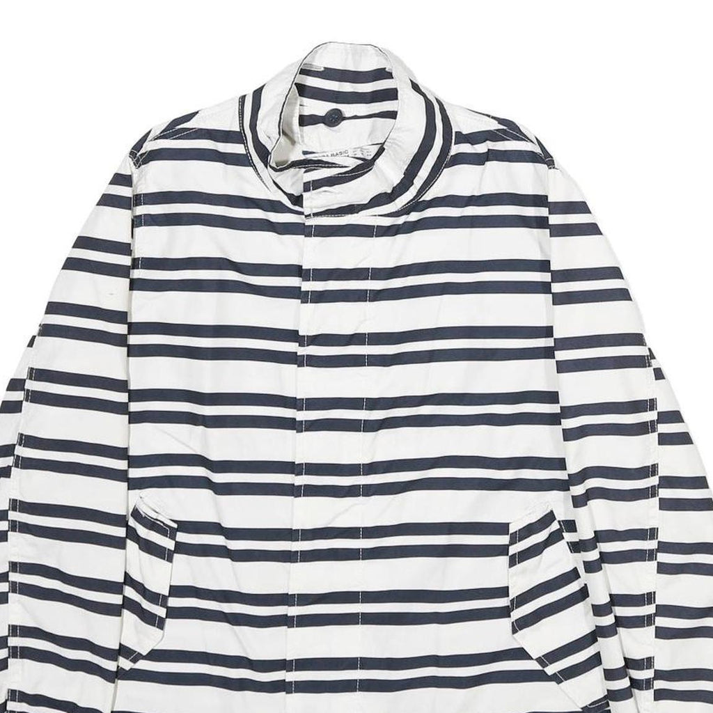 ZARA Womens White & Navy Striped Casual Jacket M Polyester Zip