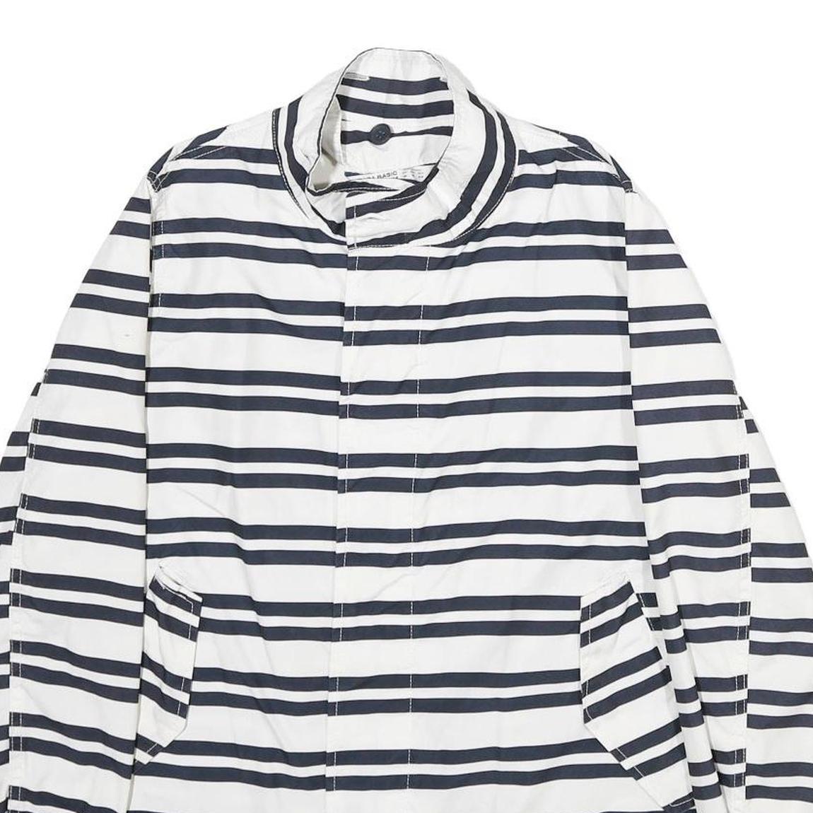 ZARA Womens White & Navy Striped Casual Jacket M Polyester Zip