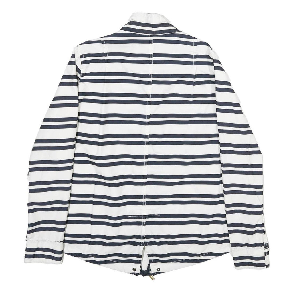 ZARA Womens White & Navy Striped Casual Jacket M Polyester Zip