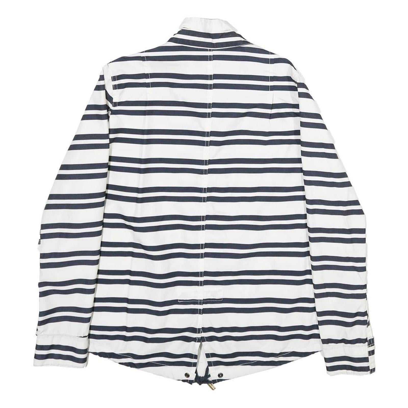 ZARA Womens White & Navy Striped Casual Jacket M Polyester Zip