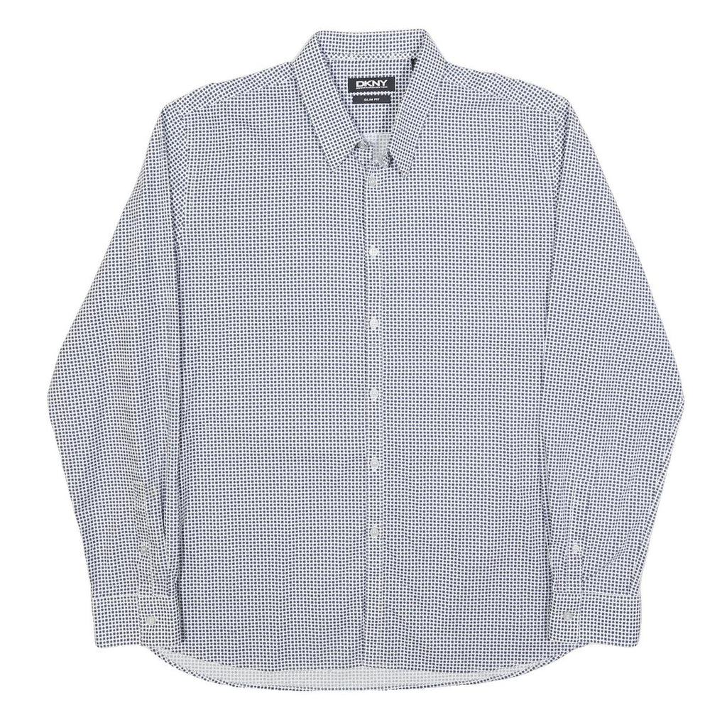 DKNY Mens Blue & White Slim Fit Cotton Shirt XL Formal Checked Shirt
