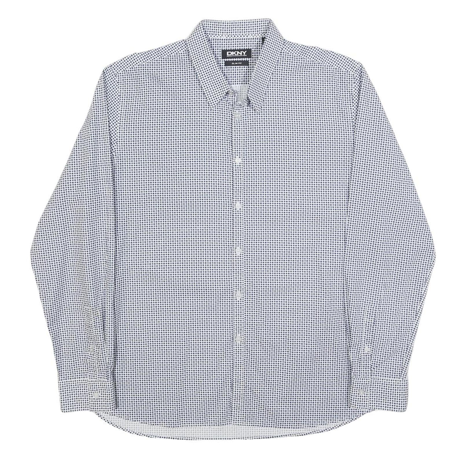 DKNY Mens Blue & White Slim Fit Cotton Shirt XL Formal Checked Shirt