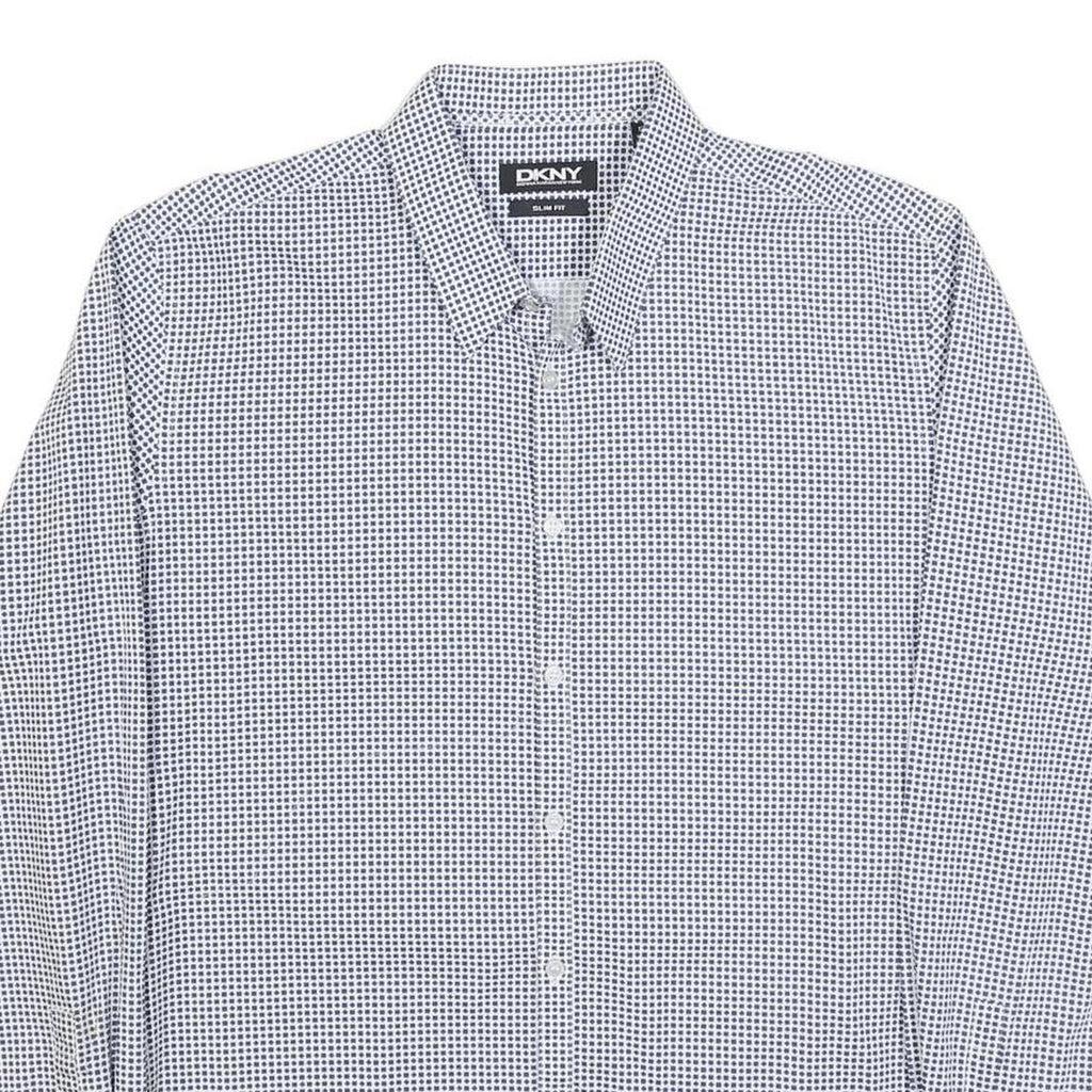 DKNY Mens Blue & White Slim Fit Cotton Shirt XL Formal Checked Shirt