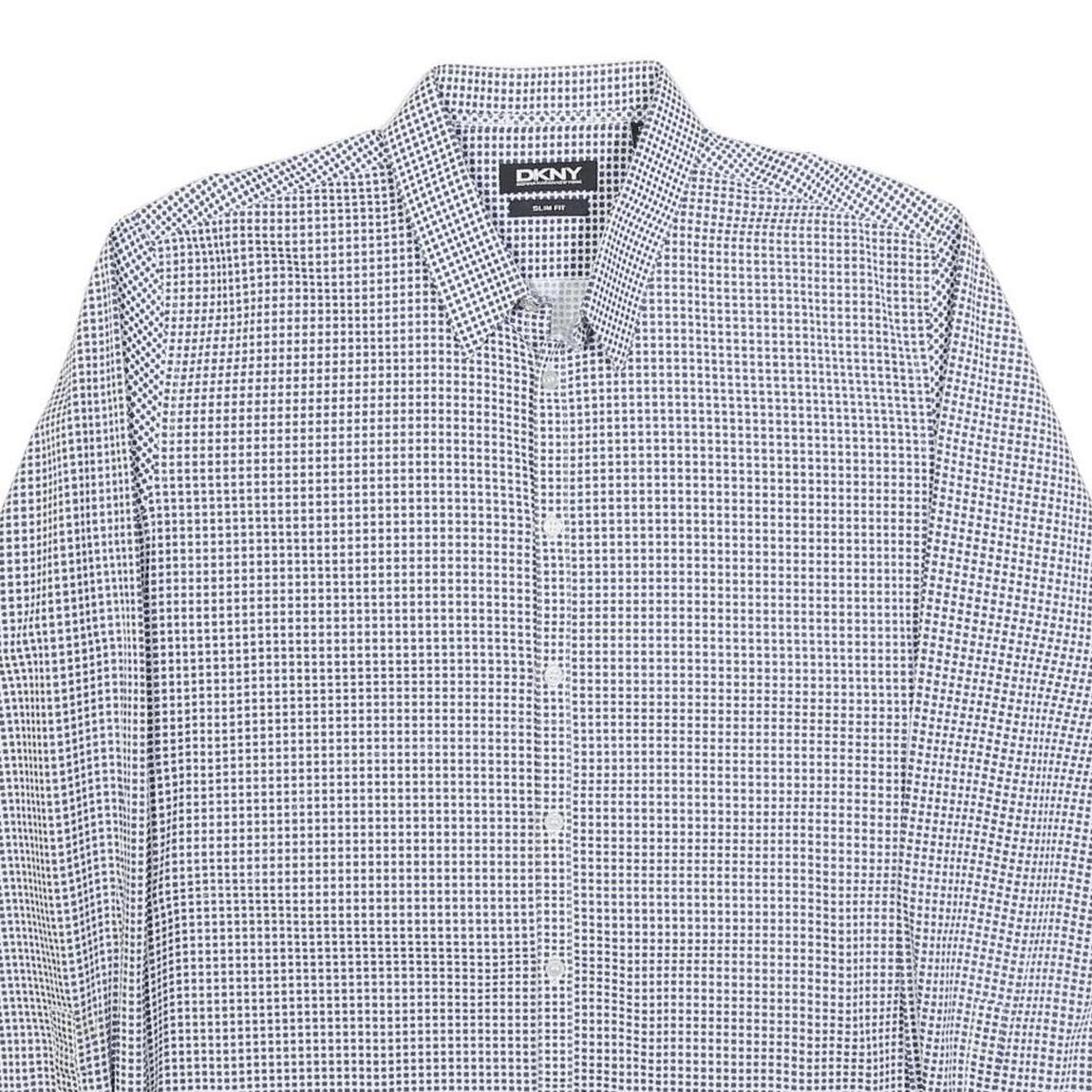 DKNY Mens Blue & White Slim Fit Cotton Shirt XL Formal Checked Shirt