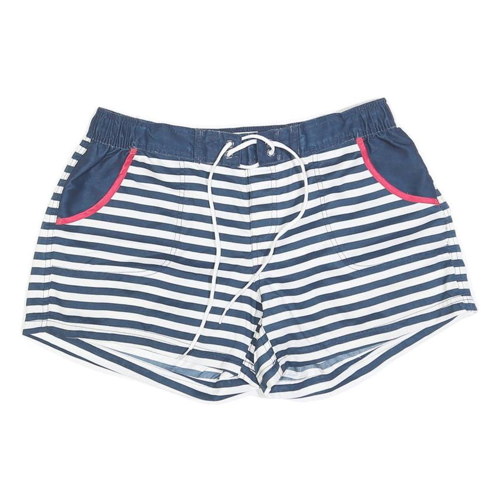 FAT FACE Womens Shorts Blue & White Striped Casual UK 14 W30 Drawstring Pocket