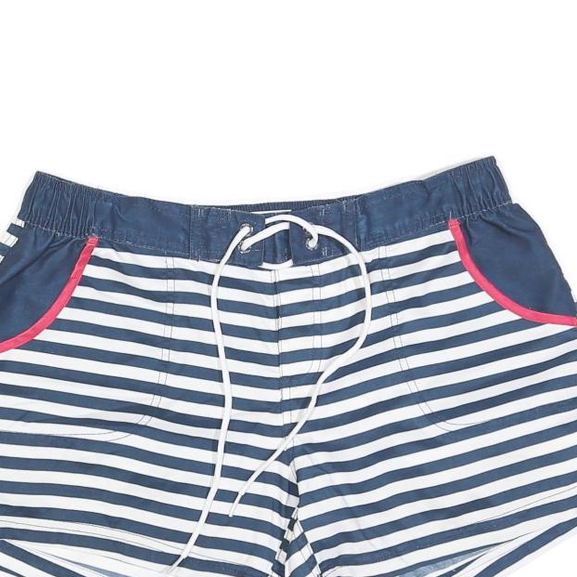 FAT FACE Womens Shorts Blue & White Striped Casual UK 14 W30 Drawstring Pocket