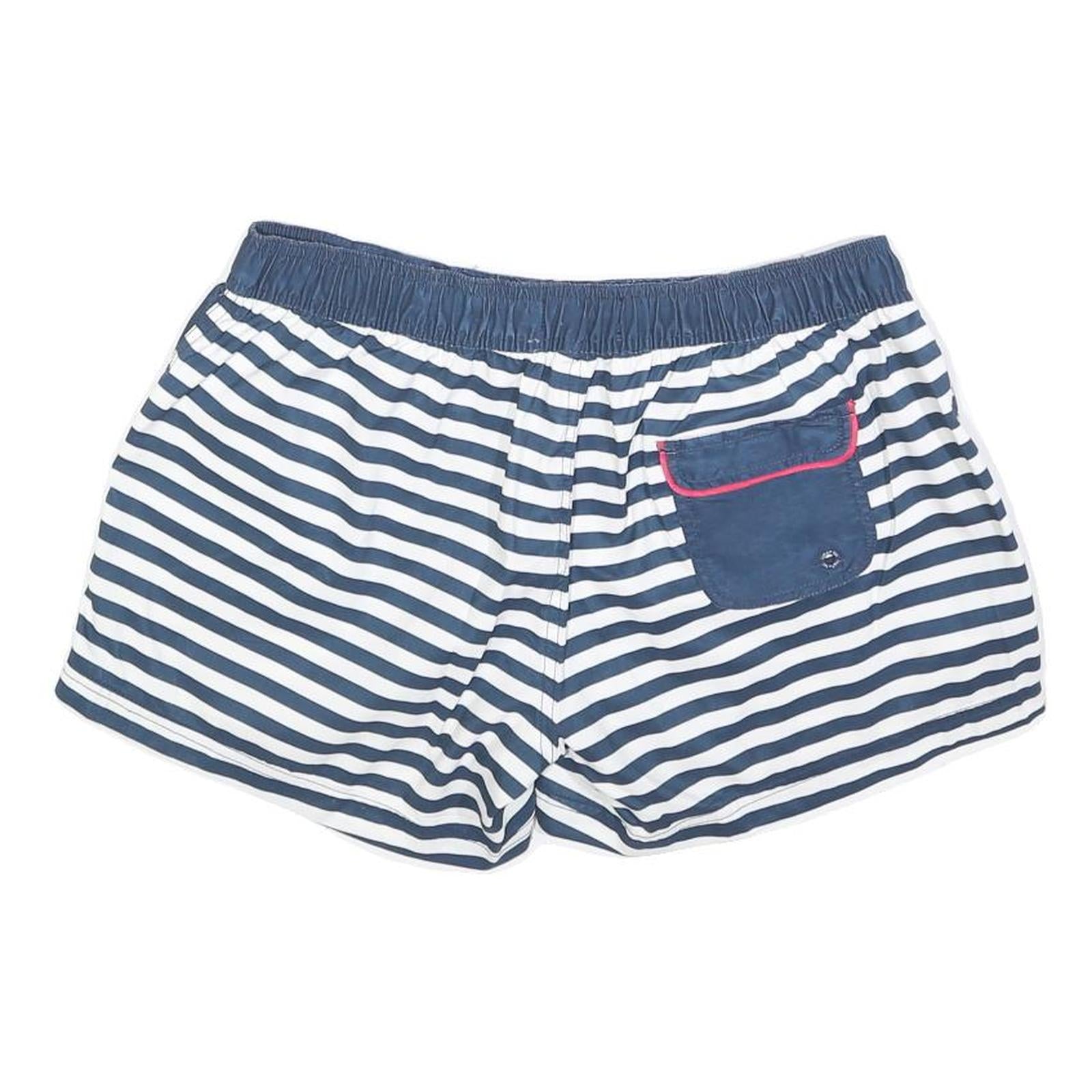 FAT FACE Womens Shorts Blue & White Striped Casual UK 14 W30 Drawstring Pocket