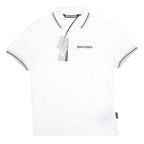 PALM ANGELS Mens White Black Stripe Short Sleeve Plain S Polo Shirt