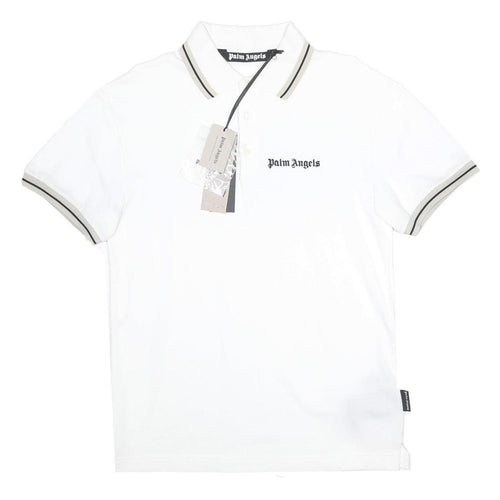 PALM ANGELS Mens White Black Stripe Short Sleeve Plain S Polo Shirt