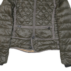 MONCLER Womens Green Quilted Zip Jacket L Polyester Blend Sherpa Collar Stylish