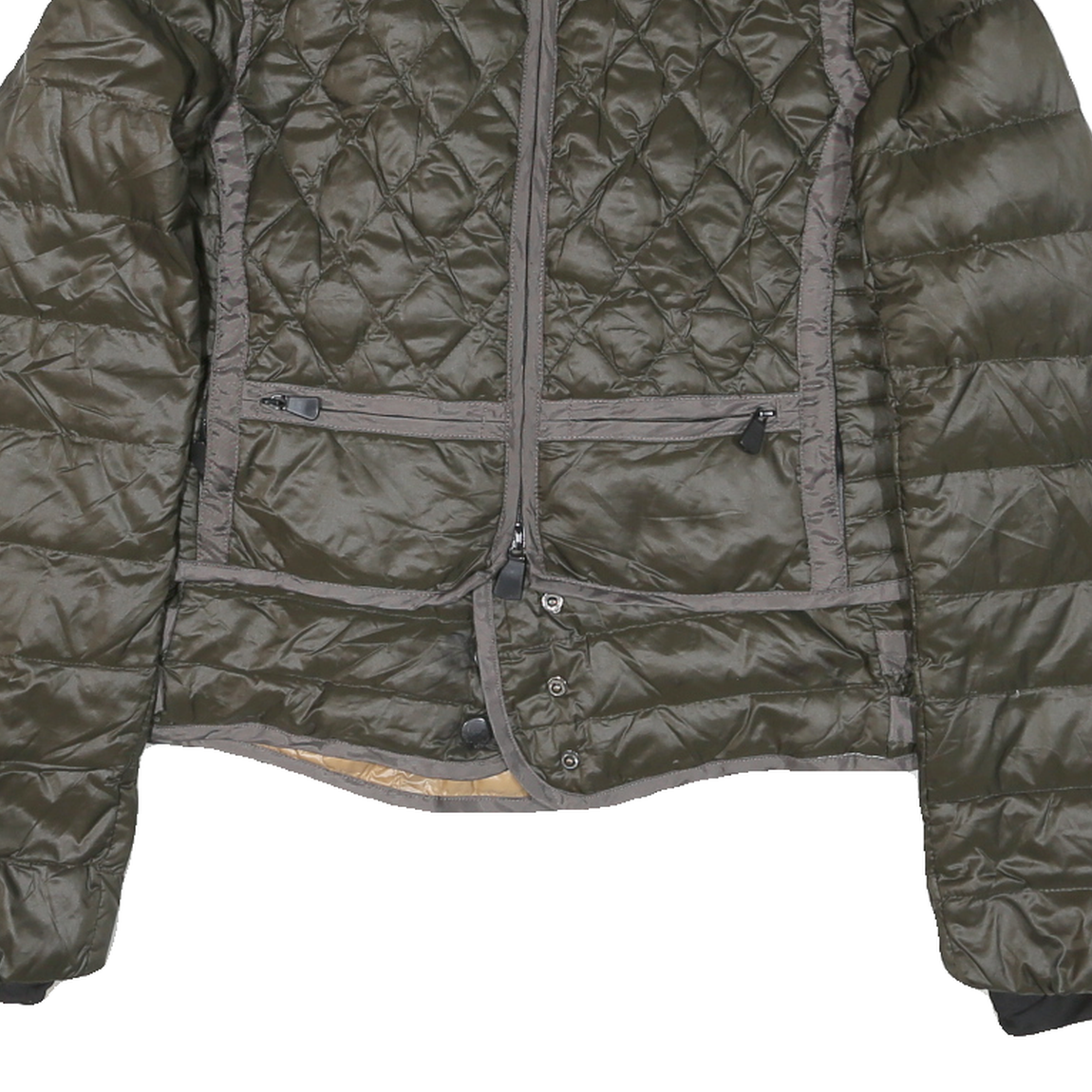 MONCLER Womens Green Quilted Zip Jacket L Polyester Blend Sherpa Collar Stylish