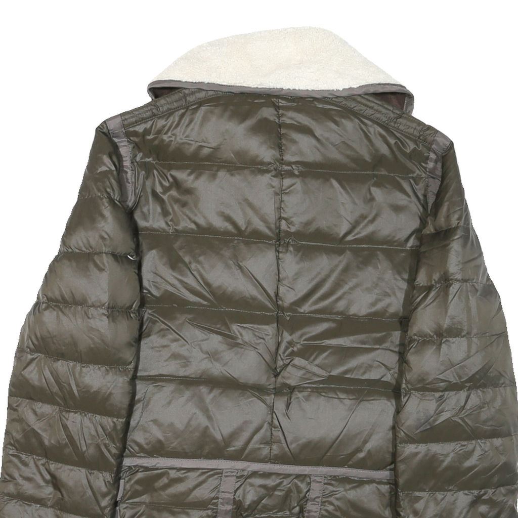 MONCLER Womens Green Quilted Zip Jacket L Polyester Blend Sherpa Collar Stylish