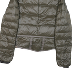 MONCLER Womens Green Quilted Zip Jacket L Polyester Blend Sherpa Collar Stylish