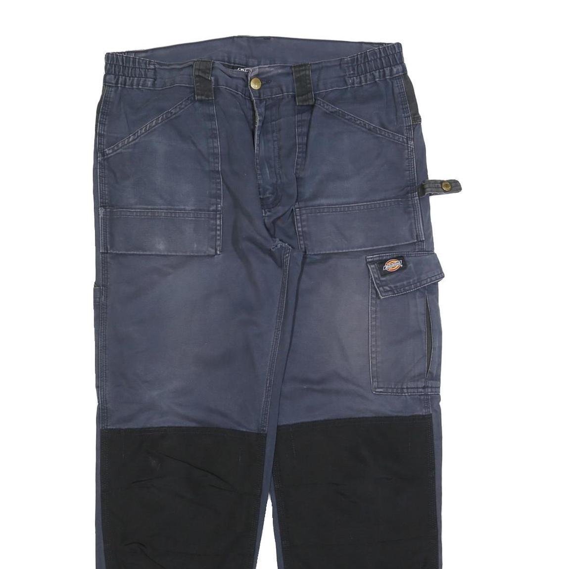 DICKIES Mens Cotton Blend Navy Blue Relaxed Straight Trousers W34 L30 Workwear