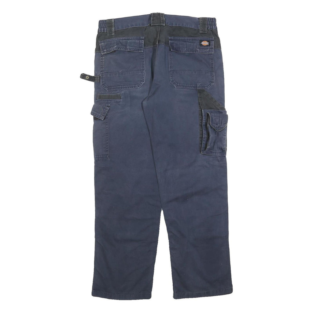 DICKIES Mens Cotton Blend Navy Blue Relaxed Straight Trousers W34 L30 Workwear