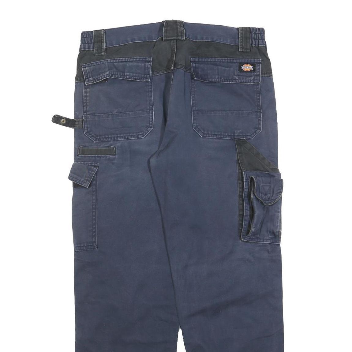 DICKIES Mens Cotton Blend Navy Blue Relaxed Straight Trousers W34 L30 Workwear