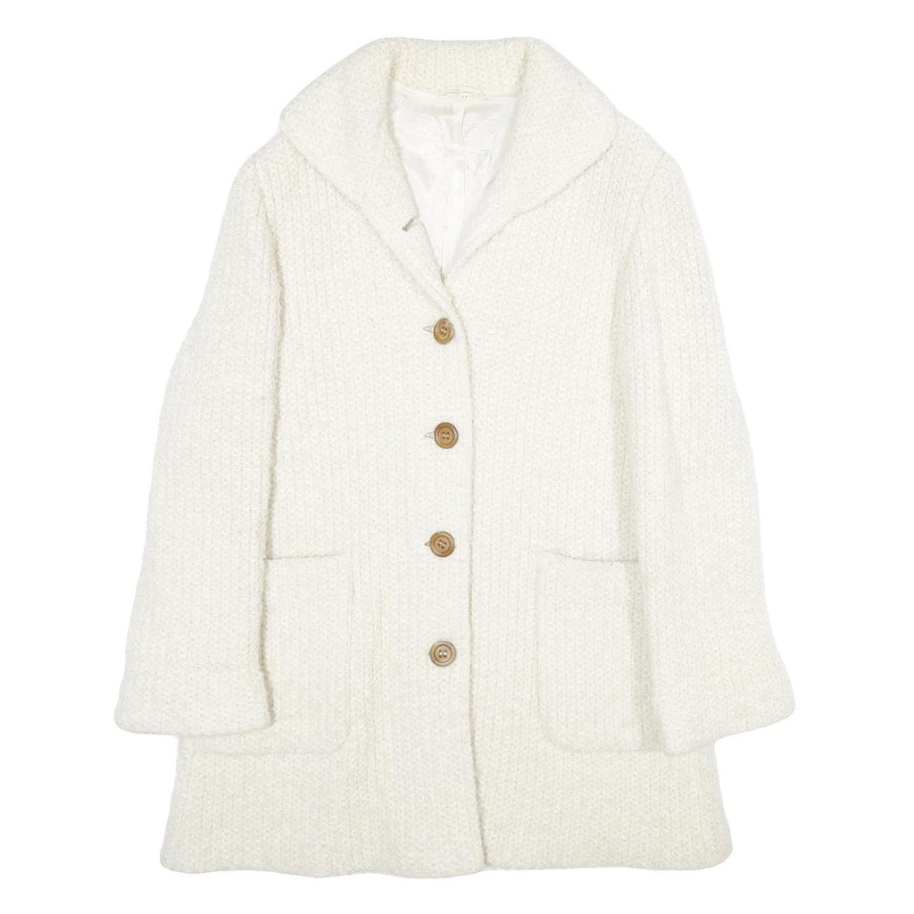 HD MODES Womens White Wool Blend Jacket Button UK 16 Classic Knit Fall Winter