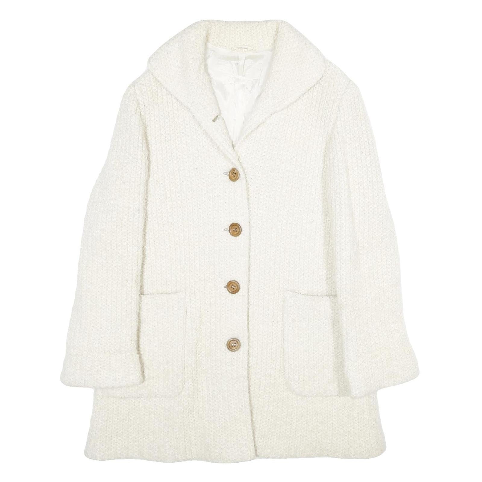 HD MODES Womens White Wool Blend Jacket Button UK 16 Classic Knit Fall Winter