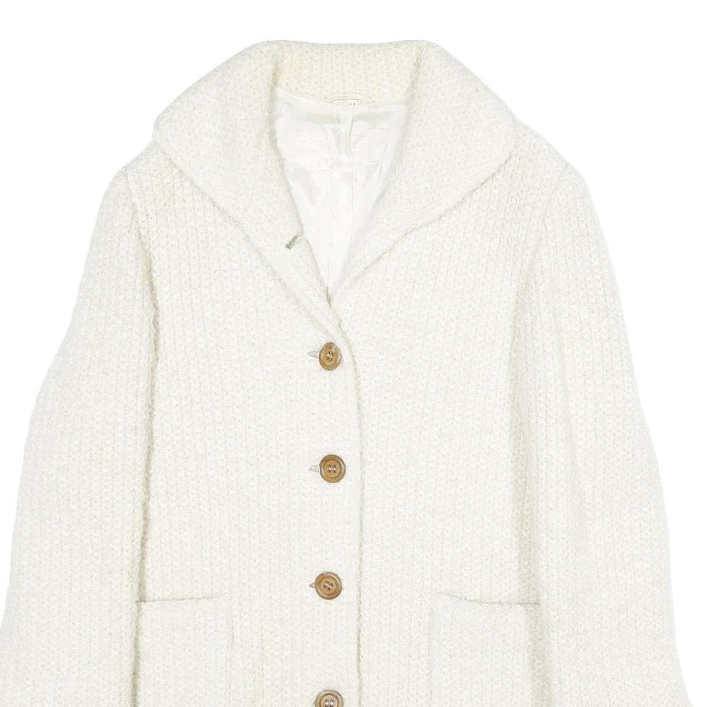 HD MODES Womens White Wool Blend Jacket Button UK 16 Classic Knit Fall Winter