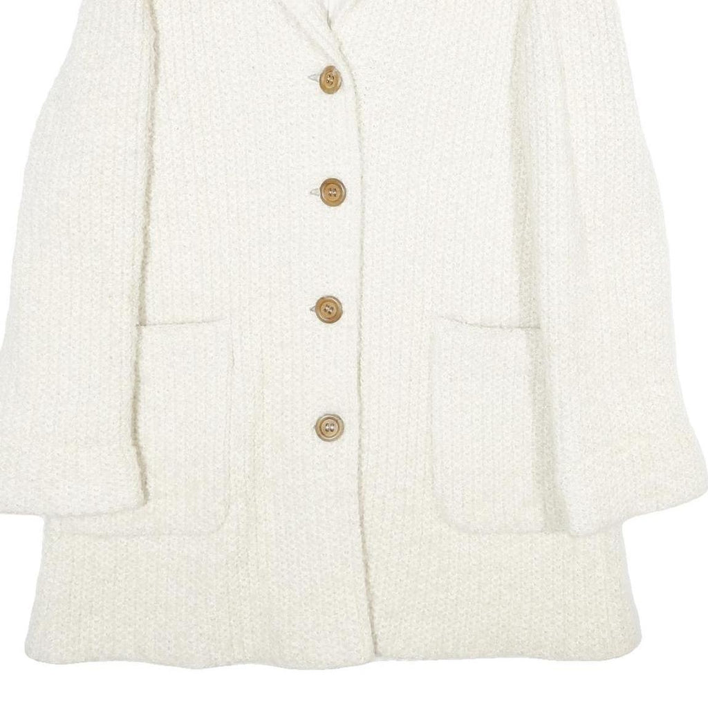 HD MODES Womens White Wool Blend Jacket Button UK 16 Classic Knit Fall Winter