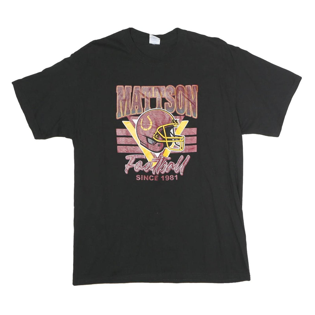 PORT & COMPANY Mens Black Mattson Football Graphic T-Shirt L Short Sleeve Crew