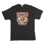 PORT & COMPANY Mens Black Mattson Football Graphic T-Shirt L Short Sleeve Crew