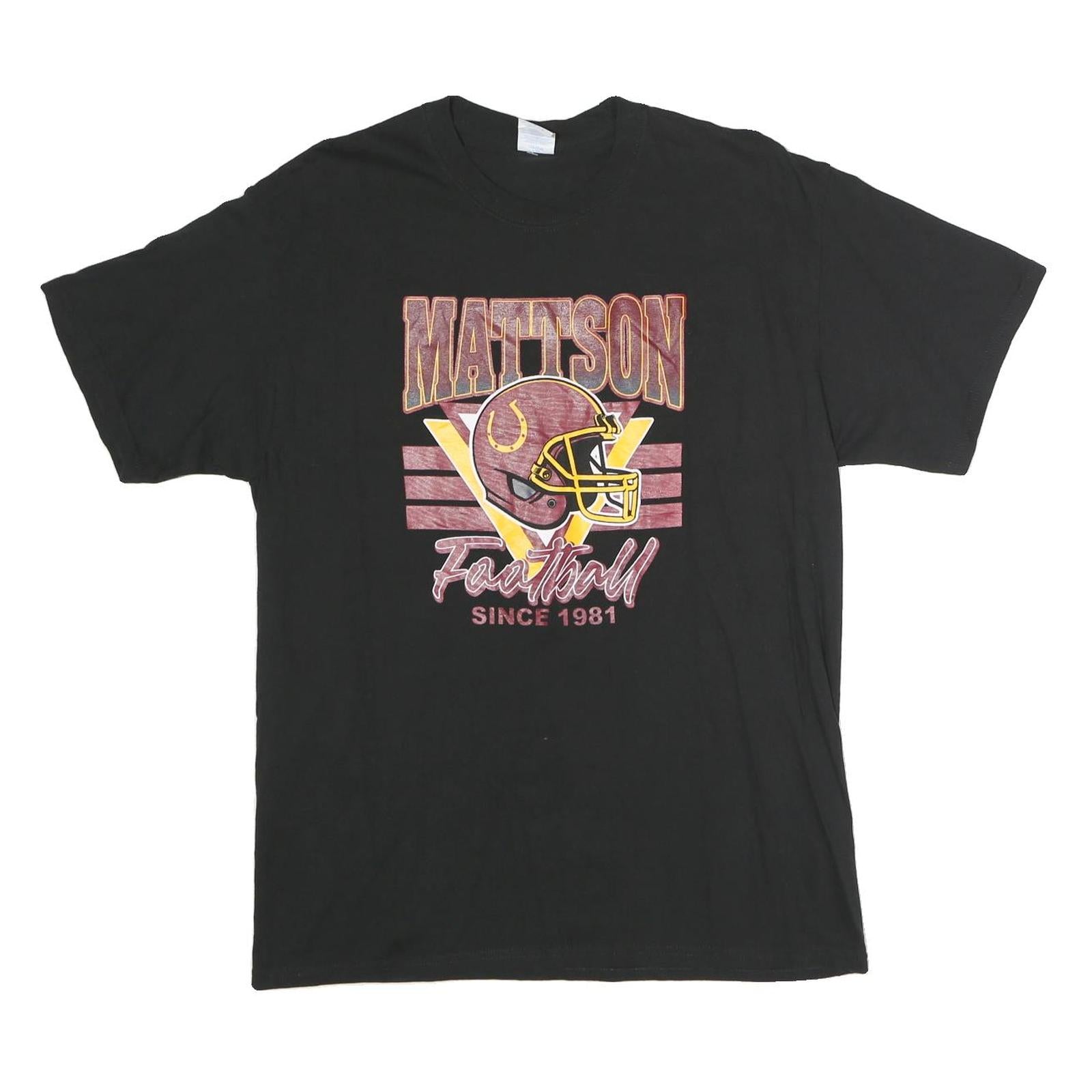 PORT & COMPANY Mens Black Mattson Football Graphic T-Shirt L Short Sleeve Crew