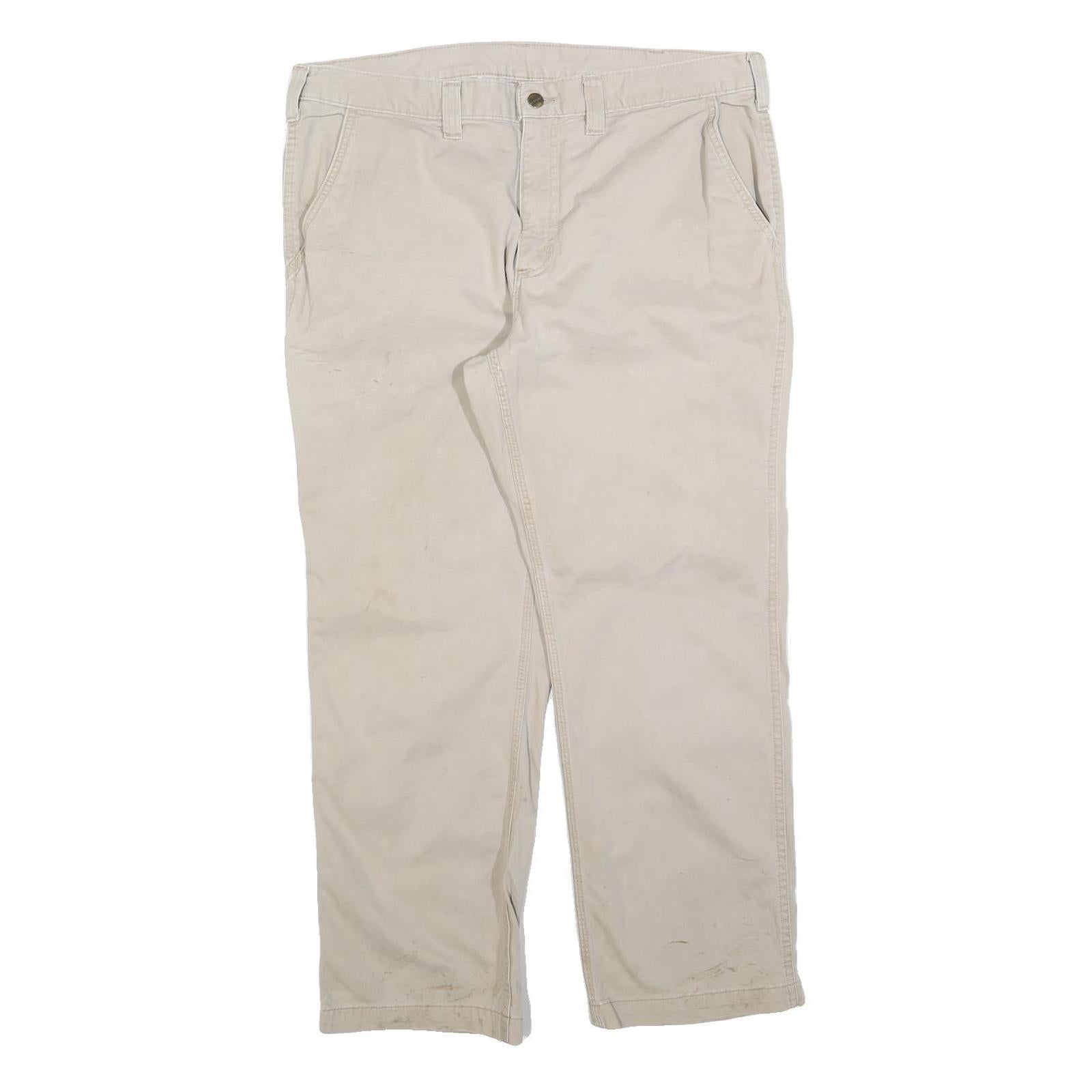 CARHARTT Mens Cotton Blend Beige Regular Fit Straight Leg Trousers W38 L30